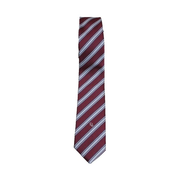 Vtg CHRISTIAN DIOR Diagonal Striped Spell out Dior Tie Maroon Silver Silk Blend - Picture 7 of 7